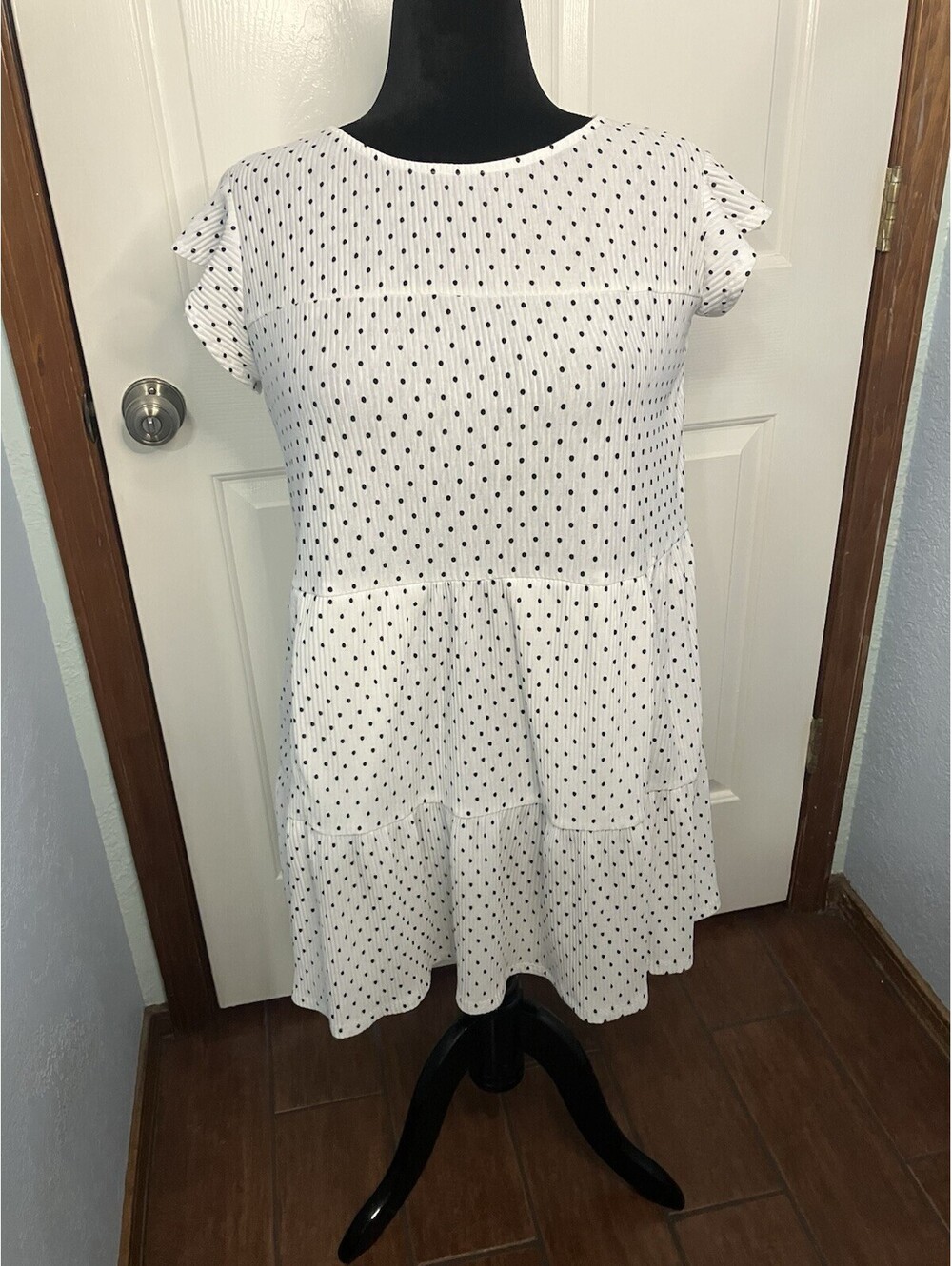 Women's Crystal Doll Black and White Poka Dot Dress Size M With Pockets